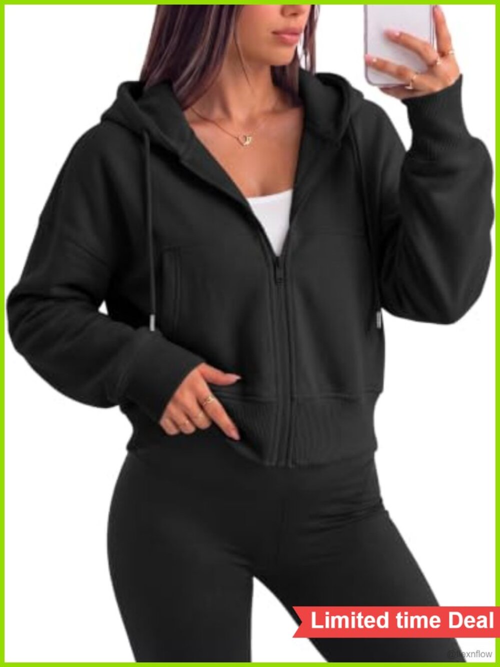 Cropped Zip Up Hoodie Drop Shoulder Casual Sweatshirt Women